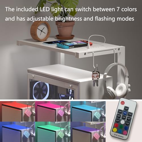 Height Adjustable PC Tower Stand with Charging Hub and RGB Lighting