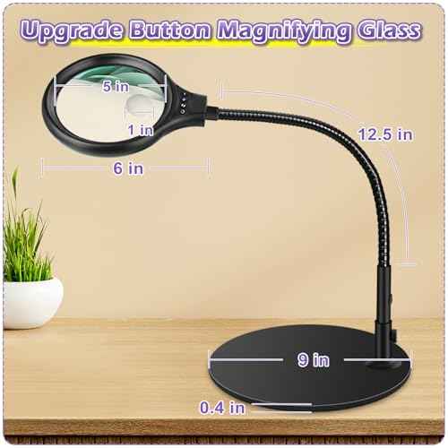10X 20X Desk Magnifying Glass with Light and Stand, Large Magnifying Lamp with 3 Color Modes Lighted Magnifying Light for Crafts Hands Free, Upgrated Head Button Reading Magnifier for Books Sewing