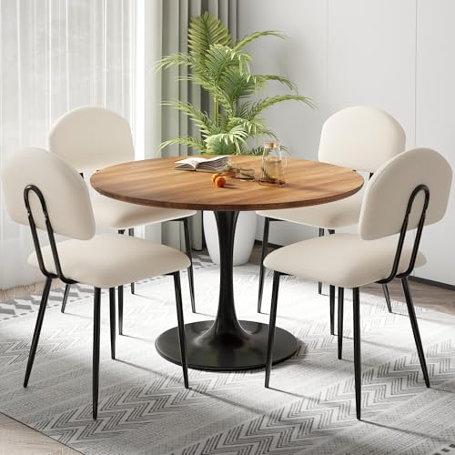 VECELO 4-Pack Beige Upholstered Dining Chairs with Curved Backrest