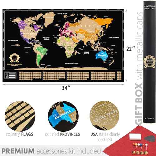 2 in 1 Gift Set - Scratch Off World Map and US Scratch off Map - Easy to Frame Scratchable World and United States of America Posters - Globetrotters Wall Map - Black and Gold Travel Tracker