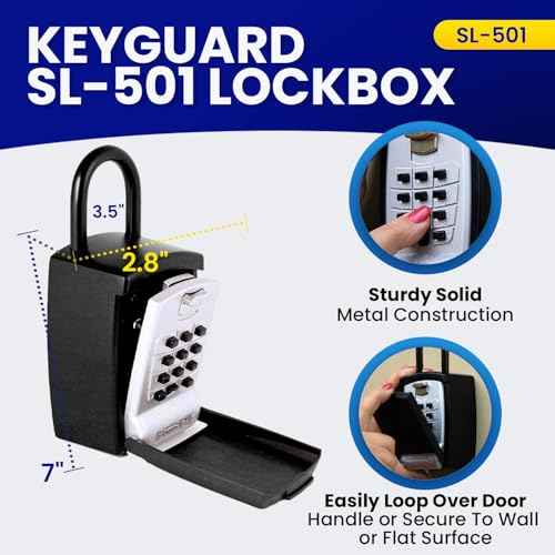 SL-501 Punch Button Lock Box | Portable Shackle LockBox For Outside - Fits House Keys, Car Keys, Fobs, & More | Keypad Safe Box, Digital Push Button Combination Lock | Black Finish