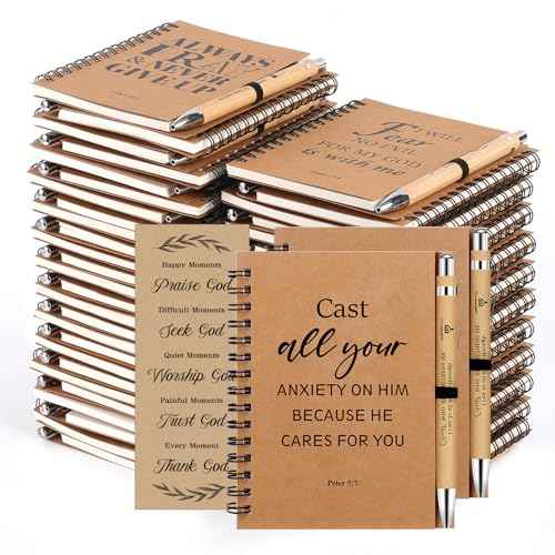NEOACT 150 Pcs/50 Set Christian Gifts Bulk,Spiral Notebook with Bible Ballpoint Pen and Christian Bookmark,Prayer Journal Christmas Gifts for Staffs Coworkers Teachers Church Members & Pastor