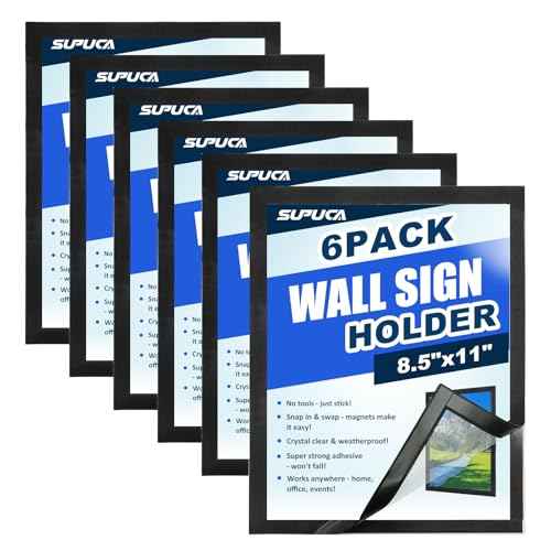 Magnetic Sign Holder & Picture Frame 8.5 x 11 - Self-Adhesive Magnetic Frames with Strong Magnet Border, Clear PVC Document/Poster/Paper Wall Mount Holder for Home Office Store, 6 Pack
