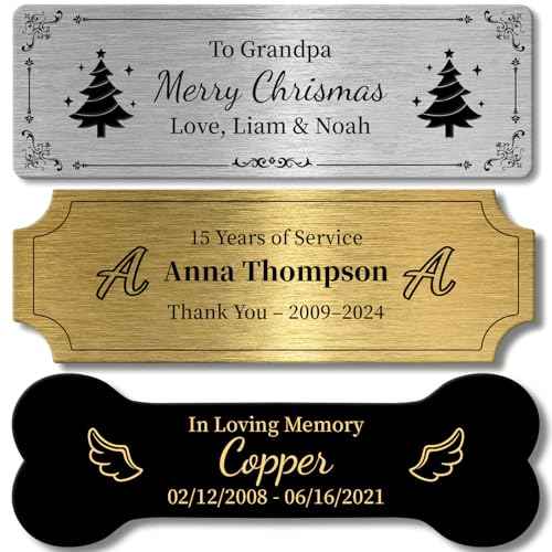 Engraved Name Plates ? Personalized Plaques with Adhesive, Brushed Stainless Steel Engraved Plaque for Pet Urn, Trophy, Picture Frame, Memorial, 1x3 Inch (Gold, Ticket)