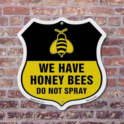 No Spray Shield Sign We Have Honey Bees Do Not Spray (5 Pack) 12 inch X 12 inch Shield-Shaped Rust-Free Aluminum Metal Signs Weather Resistant, UV Protected for Workplace Made in the USA