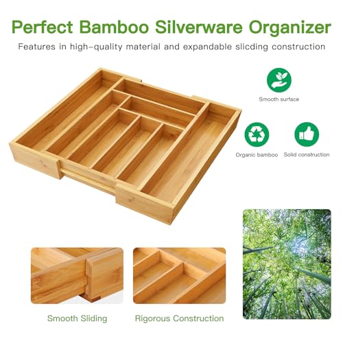 Pipishell Bamboo Expandable Silverware Drawer Organizer - Natural, Medium