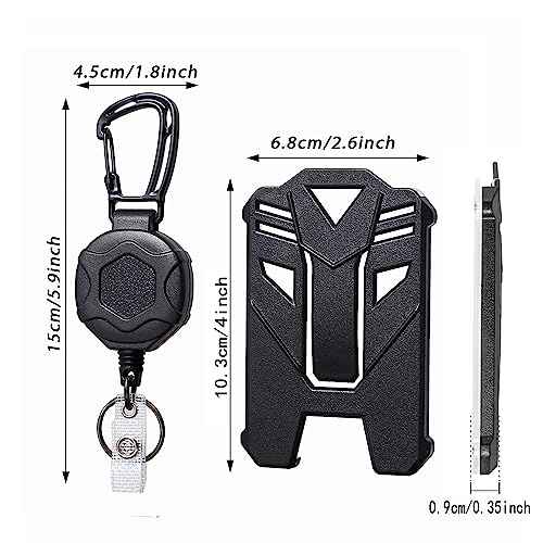 Badge Holder Retractable Clip Heavy Duty Carabiner Badge Reel Keychain with Lanyard ID Cards Holder Cool Tactical ID Holder
