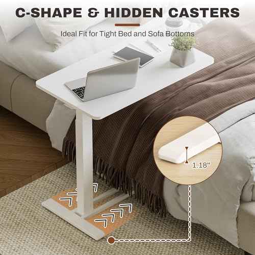 FLEXISPOT Mobile Standing Desk with Wheels Pneumatic Laptop Desk Rolling Computer Cart Movable Height Adjustable Small Sit Stand Desk Computer Workstations Home Use£¨27.6" W x 15.7" D,White