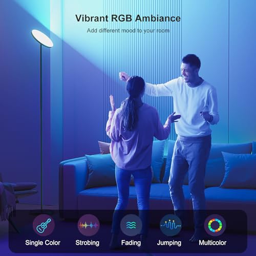 FULSUNT RGB Torchiere Floor Lamps for Living Room, 32W/3200LM Bright LED Standing Lamp with Remote, Modern Color Changing Tall Lamp with Stepless Dimming, 69" Corner Floor Lamp for Bedroom, Office