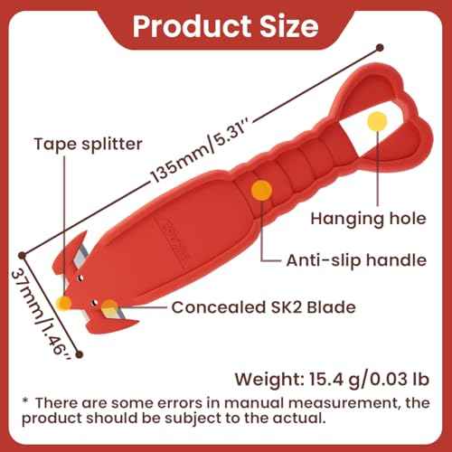 Safety Box Cutter Knife, 12 PCS Stainless Steel Lobster Safety Utility Cutter with Ergonomic Film Cutting Blade for Box, Carton, Shrink Wrap