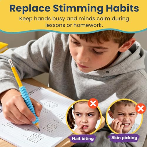 Sensory Pencil Grips for ADHD, Autism & Arthritis - 8 Pack, Non-Toxic Silicone