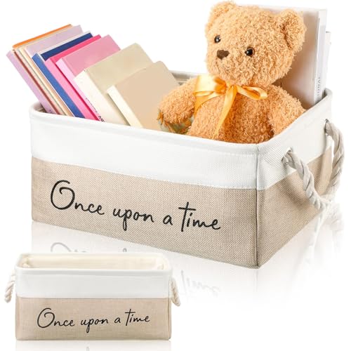 Marsui Once Upon a Time Book Storage Basket - White & Brown, 14x10x6.3 inches, 1 Pack