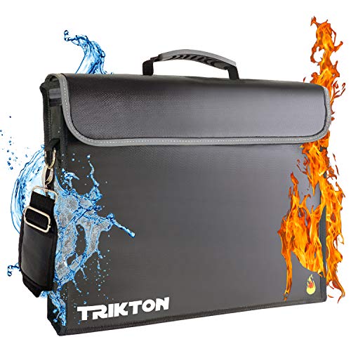 Fireproof and Waterproof Document Bag XL 16x12x3.5 with TSA Lock, Fits Legal Files, High-Viz Design, Lock Box for Travel and Documents, Developed by USA Engineers and Firefighters (Black)