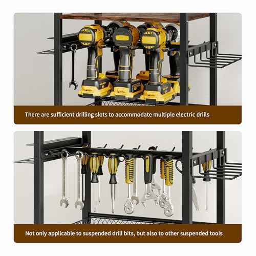 Power Tool Organizer Cart with 4 Wheels,Heavy Duty Utility Rack whth 6 Hooks,Floor Standing Rolling Tool Cart,Black