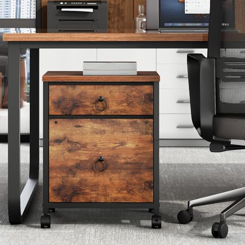 HOOBRO 2-Drawer File Cabinet with Rustic Brown Accent — Mobile A4/Letter Filing & Printer Stand BF21WJ01G1