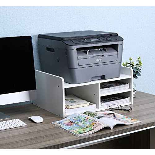 PAG Desktop Printer Stand with Storage, Paper Storage Holder Rack for Desk, Wooden Printer Organization for Home/Office, White