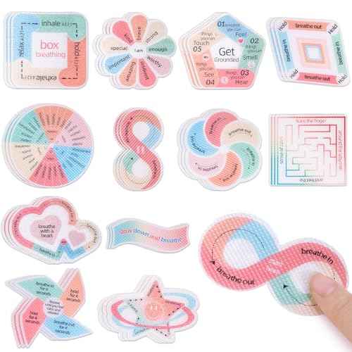 36Pcs Calm Stickers for Anxiety Sensory Stickers 2 Textured Reusable Breathing Mindfulness Textured Fidget Stickers for Office & Classroom Desk, Anxiety Relief for Adults & Kids