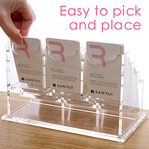 SANRUI Vertical Business Card Holder for Desk£¬Clear Acrylic Business Card Display Stand£¬9 Slots 3 Tier £¬Holds 450 Cards