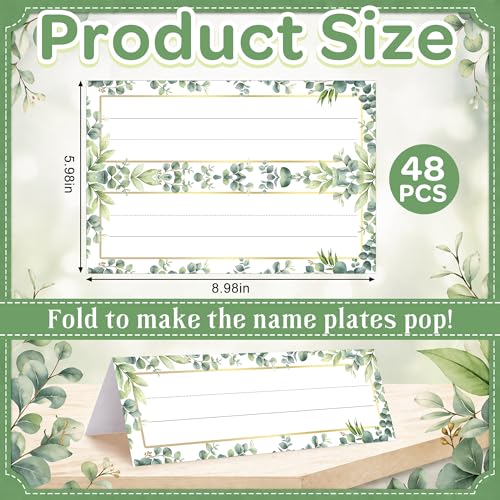 Eucalyptus Tent-Style Nameplates for Desk, 48 Pack, 9 x 3 Inches - Classroom Student Labels