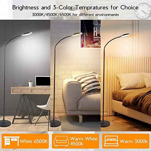 Tenmiro LED Floor Lamps for Living Room, Bright Modern Reading Floor Lamp with Stepless Adjust Color Temperatures & Brightness, Standing Lamp with RF Remote & Touch Control(White)