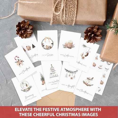 AUDREE Christmas Cards With Envelopes & Matching Stickers (20 Pack 4"x6") - Assortment Boxed Holiday Cards - Thoughtful Gift Idea for Friends and Family - Perfect for Happy Holidays Card, Xmas Card