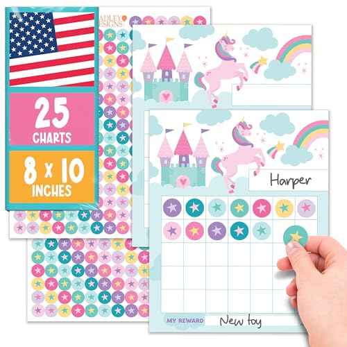 Sticker Chart for Kids Behavior at Home & Classroom - 25 Reward Chart for Kids Incentives, Gold Star Sticker Sheets, Unicorn Incentive Charts for Classroom Must Haves