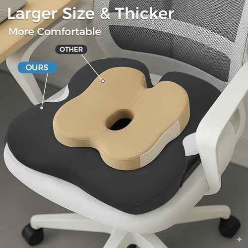 18.5" x 16.5" Extra Large Memory Foam Cushion, Tailbone Pain Relief Cushion for Long Sitting Soft Hip Support, Breathable XL Donut Pillow Desk Chair Cushion for Office, Home, Driving