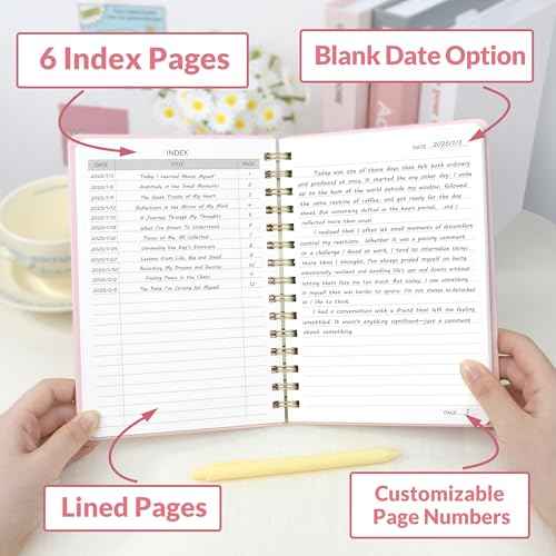 SUNEE Journaling Notebooks, A5 Lined Spiral Notebook for Women, 146 Pages College Ruled Hardcover Notebook for Work, Note Taking, Journaling and Office School Supplies, A5 - Pink