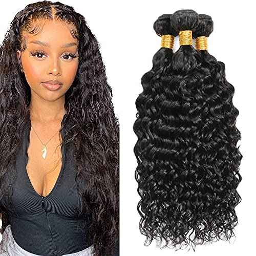 20 20 20 Inch Water Wave Bundles Human Hair Bundles #1B Nature Black Water Wave Bundle Unprocessed Brazilian Virgin Weave Hair 3 Bundle 50 Gram Per Bundle for Woman