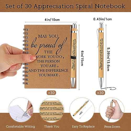 Honoson 30 Sets Employee Appreciation Gifts Appreciation Notebooks with Ballpoint Pens Mini Spiral Inspiration Journal Bulk Thank You Gifts for Vet Tech Week Employee Medical Assistant Coworker
