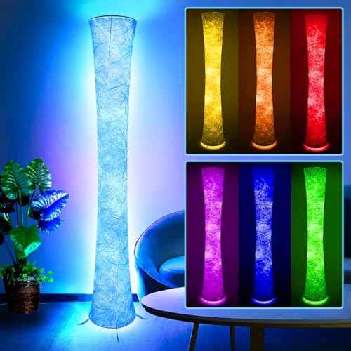 Floor Lamp, RGB Color Changing, Smart Control Music Sync with Fabric Shade, Standing Lamp for Living Room Bedroom Game Room, 62 inch