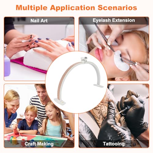 Half Moon Light for Nail Desk with Phone Holder, 28IN Folding Half-Moon Light with Shinning Diamond, LED Lamp for Nail Art, Eyelash Extension, Tattooing, Skin Management, 10 Brightness Levels, Gold
