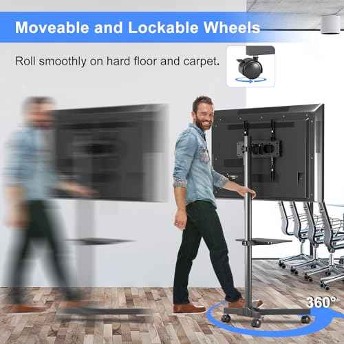 suptek Mobile TV Cart for 21-60 Inch LCD LED Flat/Curved Panel Screen TVs Max VESA 400x400 with Laptop Shelf Holds up to 77lbs, ML55B