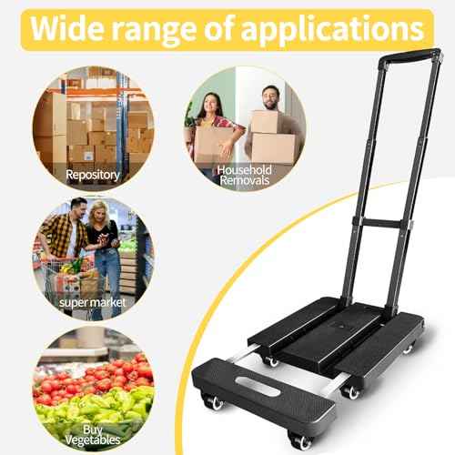 Folding Hand Truck 600lbs,XIBGH Portable Heavy Duty Luggage Cart,6 Wheels Dolly Cart with 2 Elastic Ropes,Compact Trolley Cart for Easy Moving with Extendable Plate for Travel, Moving and Office Use