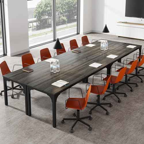 13FT Conference Table, Super Sturdy Large Rectangle Meeting Seminar Table for 16 Person, Long Business Tables, 4 Pcs Grey