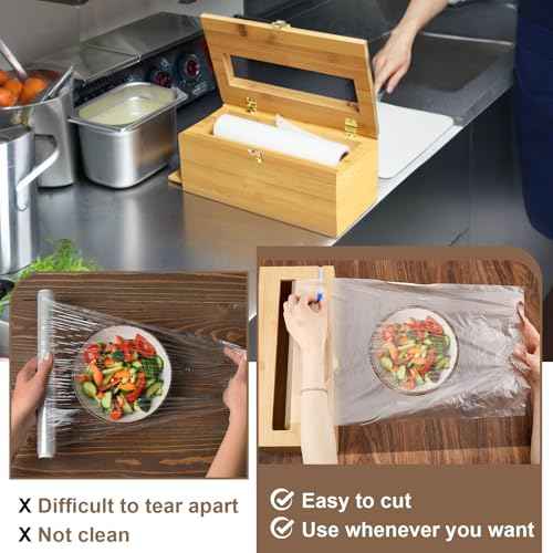 1 Pack 12 Inch Extra Large Foil and Plastic Wrap Organizer with Cutter, Bamboo Wrap Organizer Holder Holds 3000ft Film Rolls or 500ft-1000ft Foil Rolls for Restaurant Kitchen Food Service