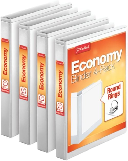 Cardinal Economy 3 Ring Binder - 1 Inch Presentation View, White, Holds 225 Sheets | 4 Pack