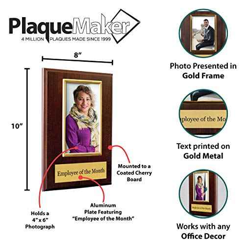 Pre-designed Employee of the Month, Quarter or Year Award Plaque - 8 x 10" Photo Plaque holds a 6 x 4" Portrait Photo (Month)