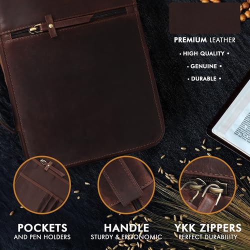 ELIZO Leather Bible Cover Case for Women and Men - Bible Bag Holder, Book Carrying Organizer Case, Bible Sleeve Accessories Protector (Kodiak, Small)