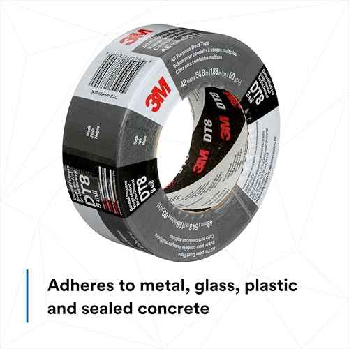 3M Duct Tape DT8, 3 Pack, Industrial Strength, Multi-Use, Black color tape, 1.88" x 60 yd, Tear by Hand, Professional Grade Adhesive, Perfect for HVAC, Bundling, Moisture Proofing, and Reinforcing