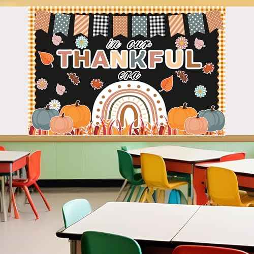 Fall Thanksgiving Bulletin Board Decorations Autumn Leaves Pumpkin Classroom Decor Boho Rainbow Thankful Cutouts Bulletin Border for Fall Harvest Office School Classroom Wall Door Chalkboard Decor