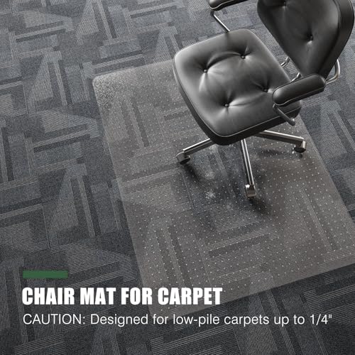 Office Chair Mat for Carpet, tixpol 46" x 60" Chair Mat for Carpeted Floors, Non-Slip Carpet Protector Floor Mat with Grips, Heavy-Duty Rolling Under Desk Mat for Home Office and Gaming (Clear)