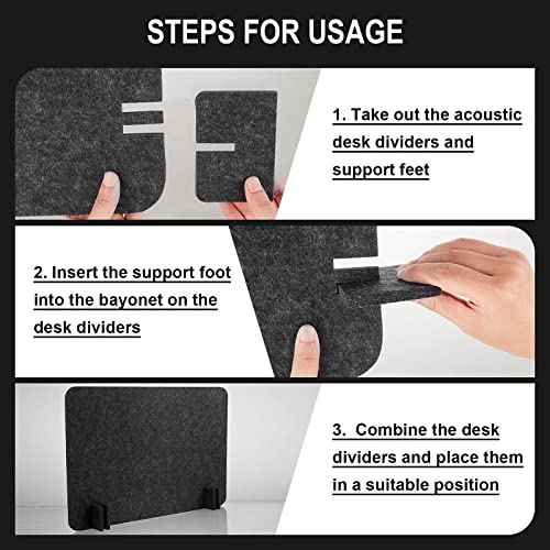 4 Pack Acoustic Desk Divider Desk Partition - Freestanding Privacy Panel 16 x 24 Inches Noise Reducing Partition for Office Table Standing Student Study Reception Area(Black Gray)