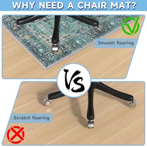 Floor Mat for Office Chair, 35"x47" Hardwood & Tile, Anti-Slip Rolling Chair Mat, Durable Home & Office Floor Protector, Non-Slip and Easy to Clean, Machine Washable