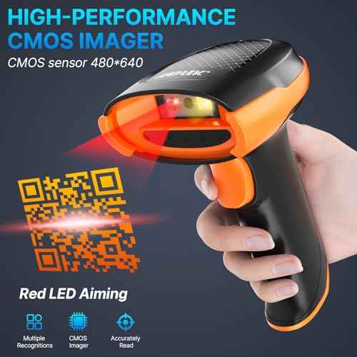AGPTEK Bluetooth & 2.4GHz Wireless Barcode Scanner with Battery Indicator, Replaceable Battery, 2D/1D QR Code Reader, Wireless Charging Cradle, Ideal for Retail & Warehouse Use