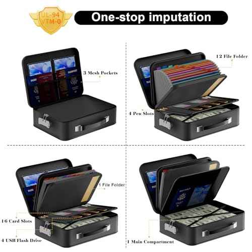 Fireproof Document Box With Combination Lock,Hard Case File Organizer Heat Insulated And Waterproof,Portable Home Travel Safe Storage Box For Important Documents Laptop,Files More