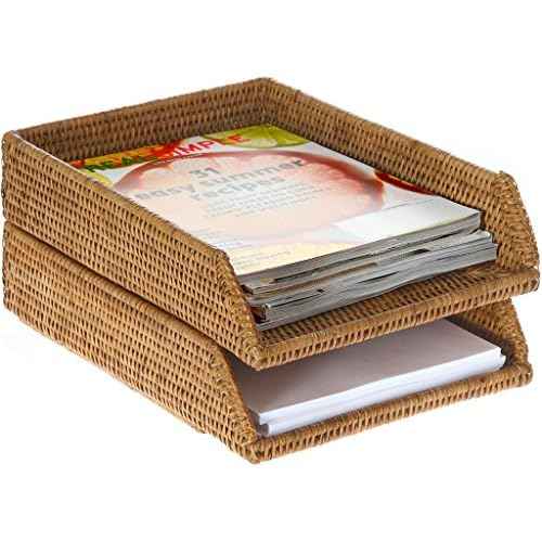 KOUBOO La Jolla Rattan Stackable Letter Tray, Paper Organizer, File Tray, Paper Tray, Desk Tray, Office Supplies, Paper Storage Classroom Organizer, Honey Brown