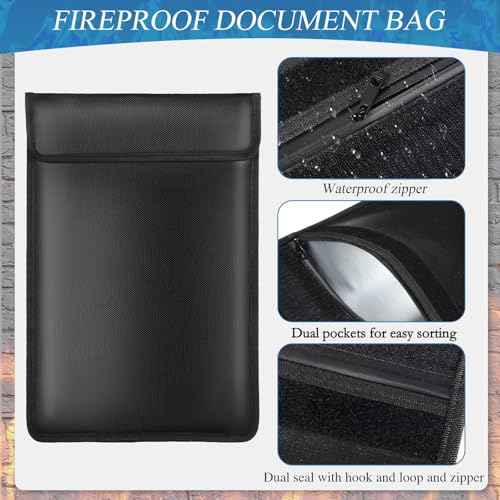 2 Pack Fireproof File Box and Fireproof Document Bag Set Large Document Box with Lock Waterproof Fire Resistant File Organizer for Cash Certificates Laptop Passports and Valuables
