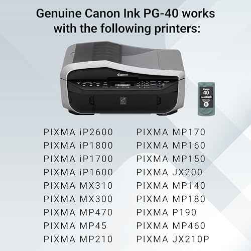Canon PG-40 Genuine Black Ink Cartridge, Compatible with iP2600/1800/1700/1600, MX310/300, MP470/460/450/210/170/160/150/140/180/190, JX200/210P