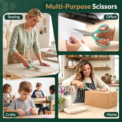 YANLIFY 8.5 Inch All-Purpose Craft Scissors 3-Pack with Soft Grip for Office, Sewing, Crafts (Green Gray, Purple Gray, Gray Orange)